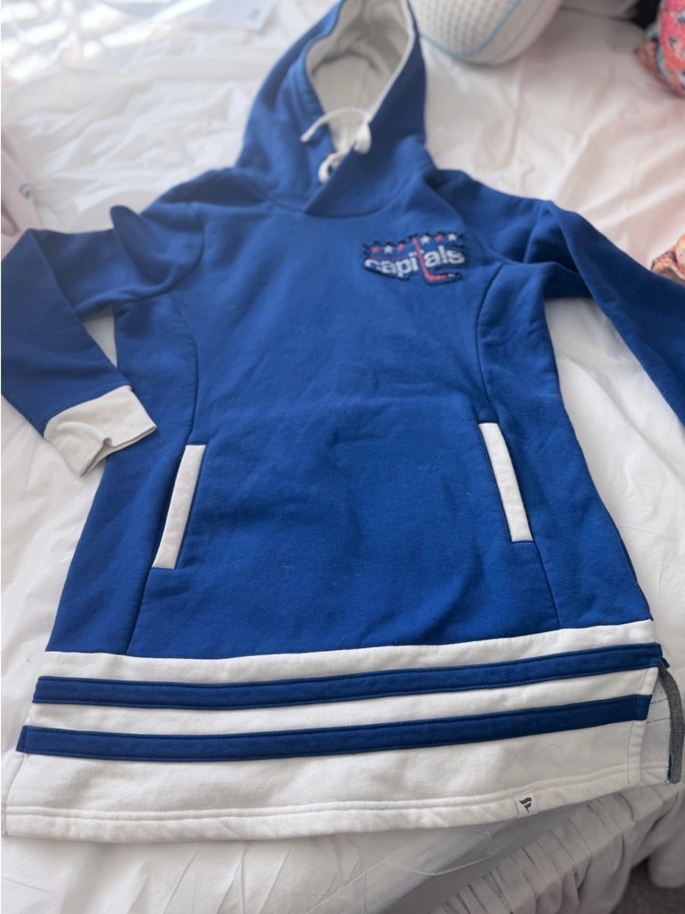Women’s Blue Hooded Sweatshirt Dress- Capitals hockey team